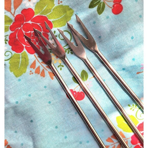 Oster Fondue Forks Stainless Steel MCM Wood Handle Color Dot 4each Vintage Japan - Picture 3 of 7